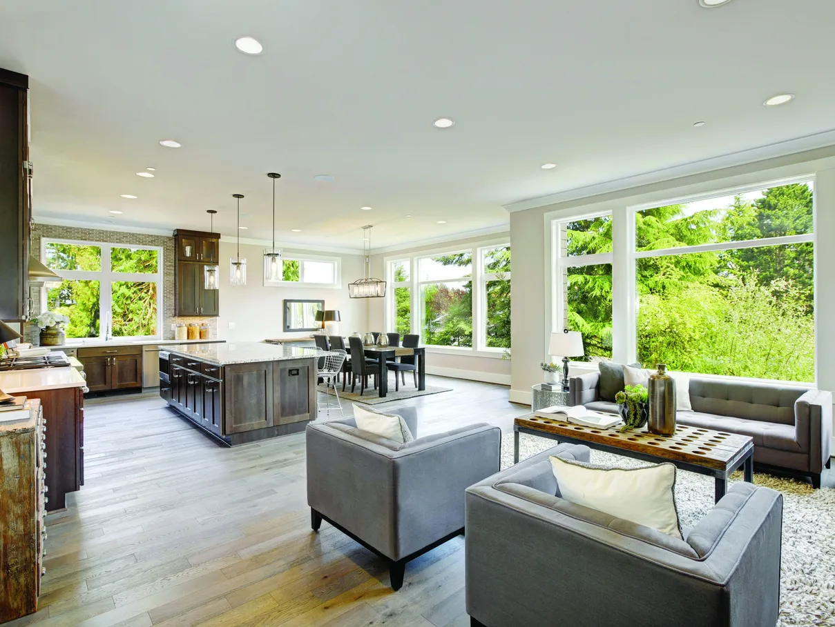 Bright contemporary open-concept living and kitchen renovation by Barin Homes — western suburbs Minneapolis